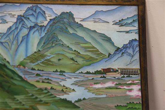 A large Chinese cloisonne enamel panel, late 20th century, 104 x 85cm